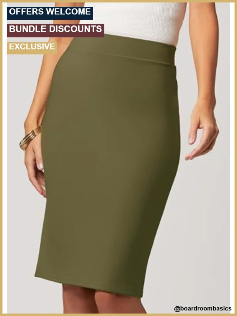 Stretch Pencil Skirt - Pull On Midi Length - Wear to Work - High Rise